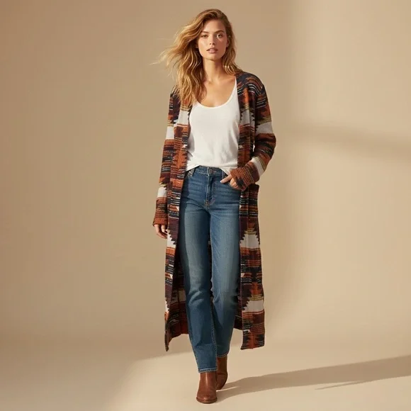 Lucky Brand Aztec Southwestern Open-Front Longline Duster – Size Medium - Picture 12 of 12